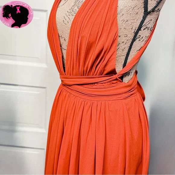 🧳 Free People Halter Criss-Cross Straps Orange-ish Formal Dress - Picture 5 of 8